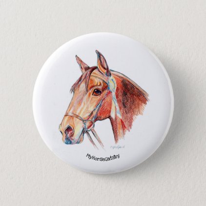 Beautiful Bay Horse with Rosette Pinback Button