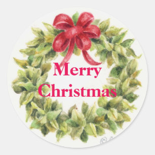 Beautiful Bayleaf Wreath Merry Christmas Stickers