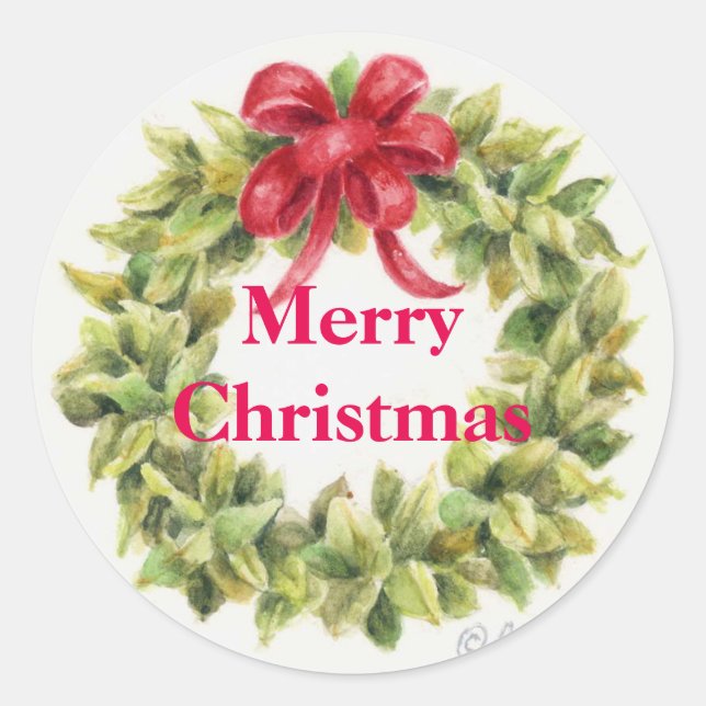 Beautiful Bayleaf Wreath Merry Christmas Stickers (Front)