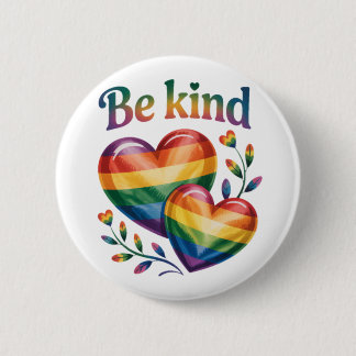 Beautiful Be Kind Elegant Rainbow Hearts Button