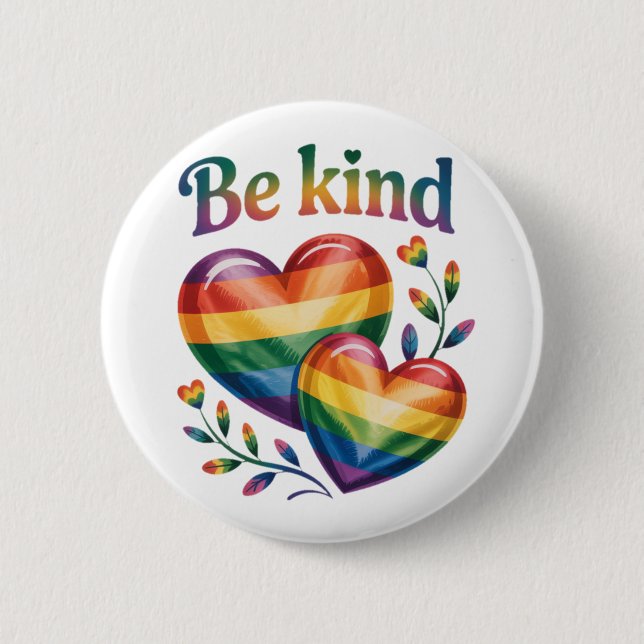 Beautiful Be Kind Elegant Rainbow Hearts Button (Front)