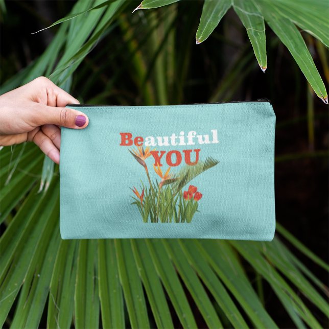 Beautiful Be You Monogram Orange Garden Floral Accessory Pouch (Creator Uploaded)
