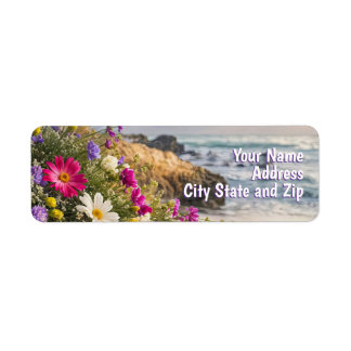 Beautiful Beach and Flowers Return Address Label