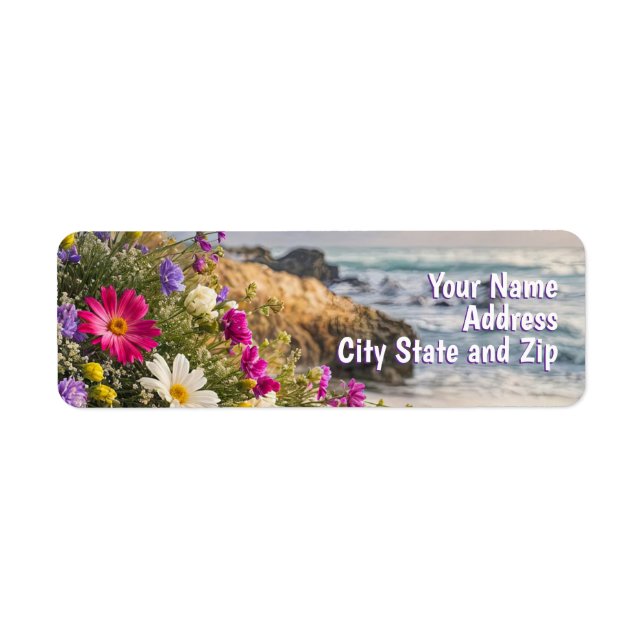 Beautiful Beach and Flowers Return Address Label (Front)