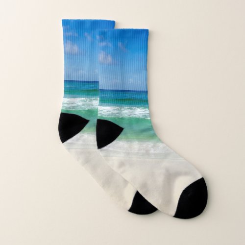 Beautiful Beach Blue Ocean Waves Photography Socks