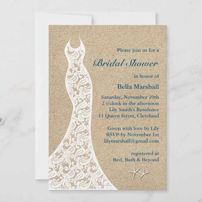 Beautiful Beach Bridal Shower Invitation Turquoise (Front)