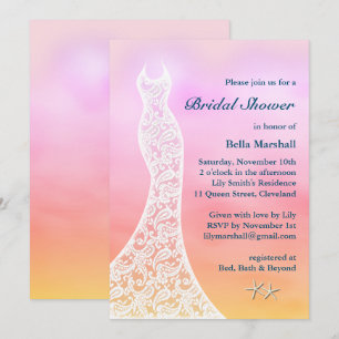 Beautiful Beach Bridal Shower Watercolor - pink Invitation