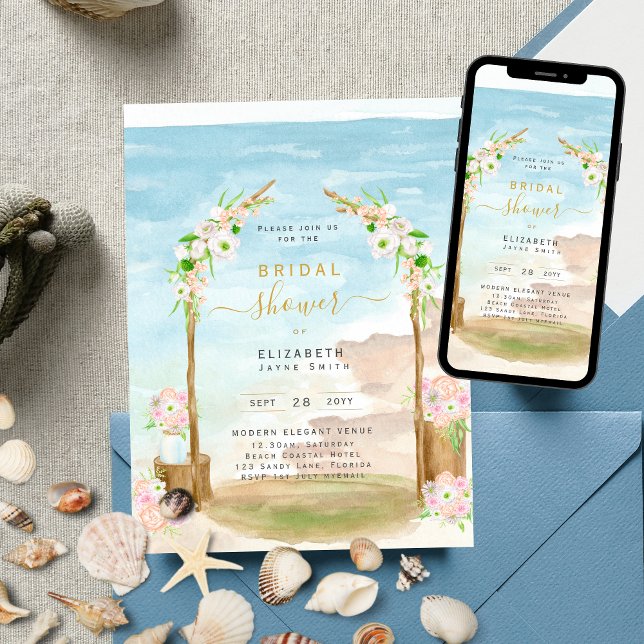 Beautiful Beach Coastal Bridal Shower Invitation (Creator Uploaded)