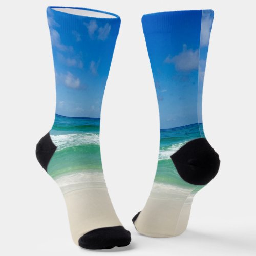 Beautiful Beach Cool Blue Ocean Waves Photography Socks
