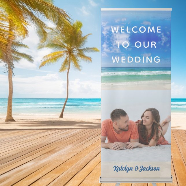 Beautiful Beach Couple Photo Wedding Welcome Retractable Banner (Creator Uploaded)