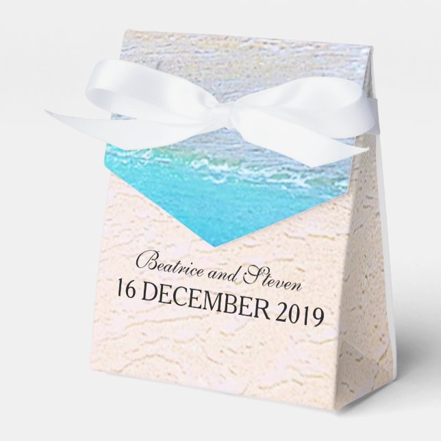 Beautiful Beach/Destination Wedding Personalized Favor Boxes (Front Side)