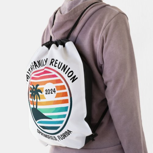 Beautiful Beach Family Reunion Custom Vacation Drawstring Bag