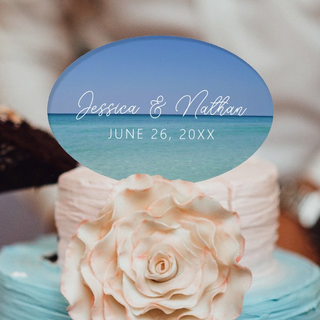  Beautiful Beach Horizon Personalized Wedding Cake Topper (Creator Uploaded)