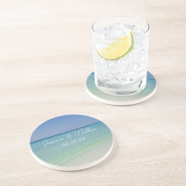  Beautiful Beach Horizon Personalized Wedding Coaster (Side)