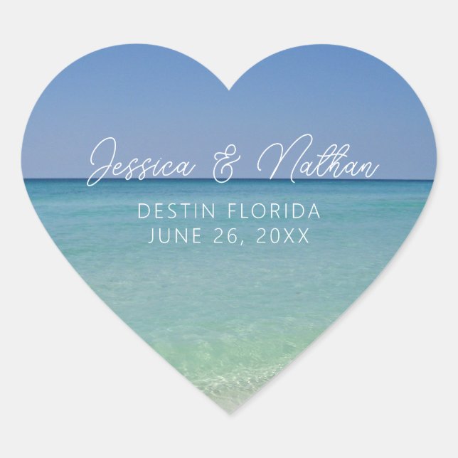  Beautiful Beach Horizon Personalized Wedding Heart Sticker (Front)