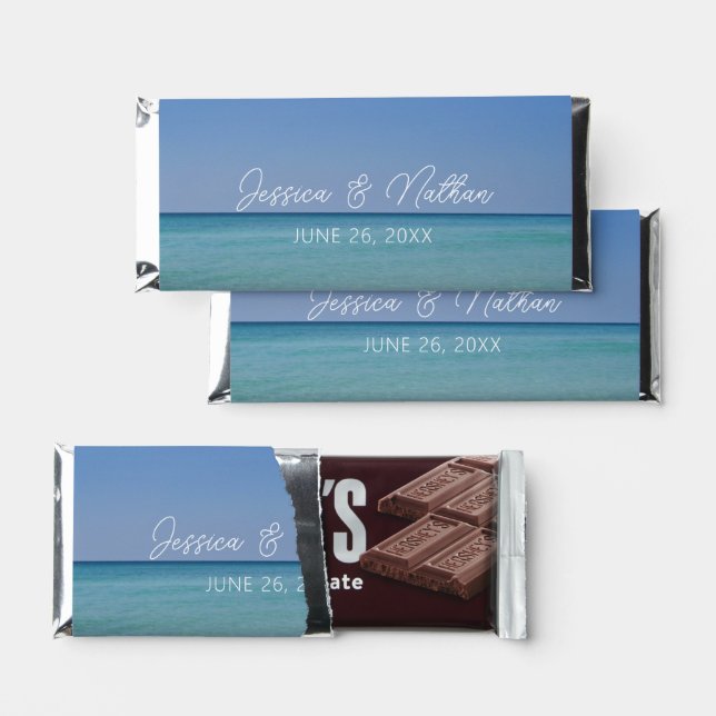  Beautiful Beach Horizon Personalized Wedding Hershey Bar Favors (Front)