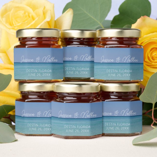 Beautiful Beach Horizon Personalized Wedding Honey Jar Favors (Insitu)