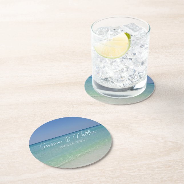  Beautiful Beach Horizon Personalized Wedding Round Paper Coaster (Insitu)