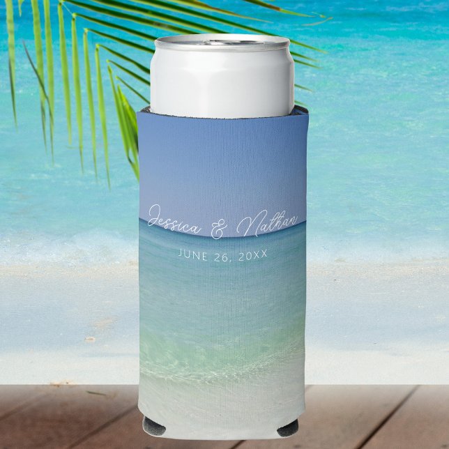  Beautiful Beach Horizon Personalized Wedding Seltzer Can Cooler (Creator Uploaded)
