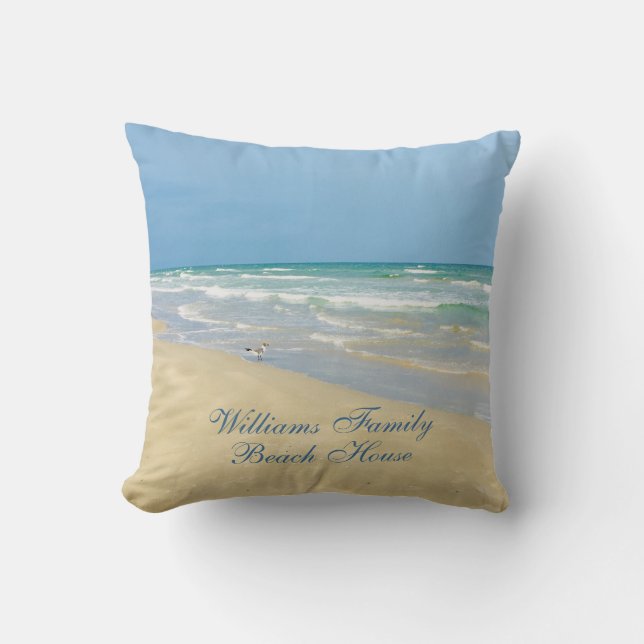 Beautiful Beach House Custom Coastal Photo Seaside Throw Pillow (Front)