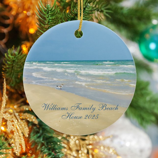 Beautiful Beach House Custom Family Name Year Ceramic Ornament (Creator Uploaded)