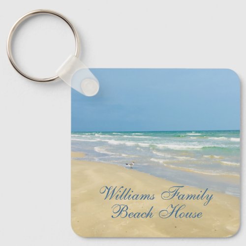 Beautiful Beach House Custom Name Coastal Photo Keychain