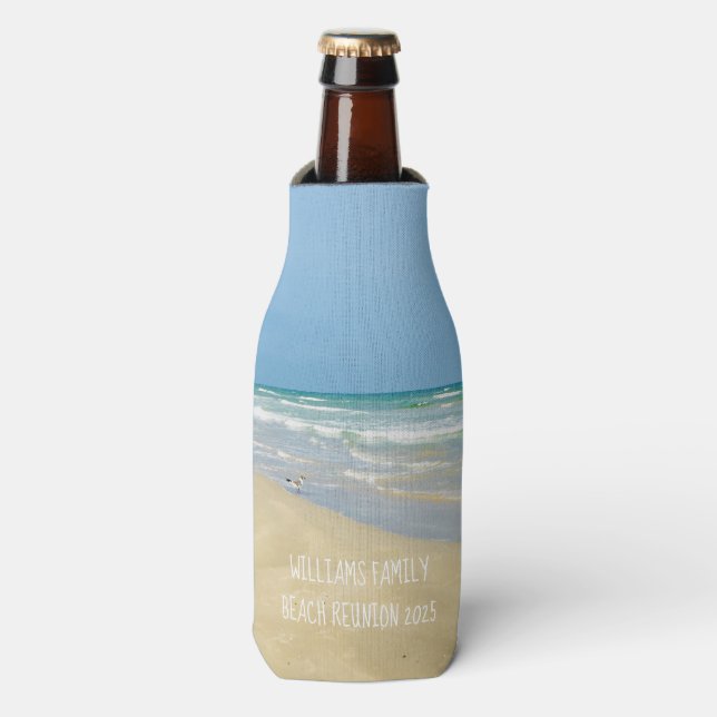 Beautiful Beach House Seaside Family Reunion Party Bottle Cooler (Bottle Front)