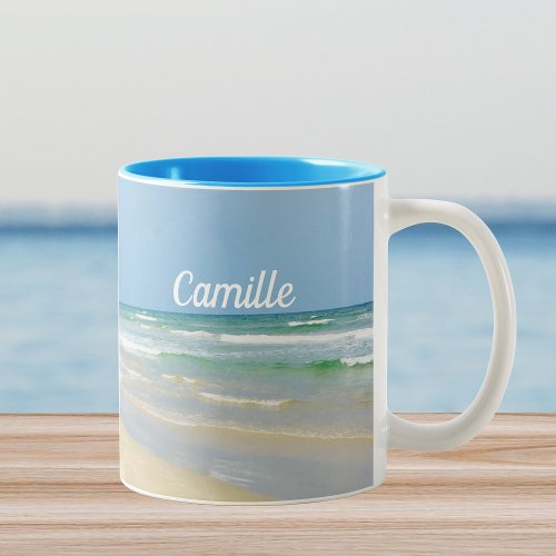 Beautiful Beach House Seaside Monogram Ocean Two_Tone Coffee Mug