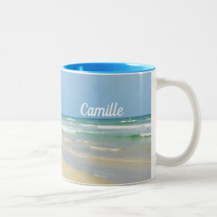 Beautiful Beach House Seaside Monogram Ocean Two-Tone Coffee Mug