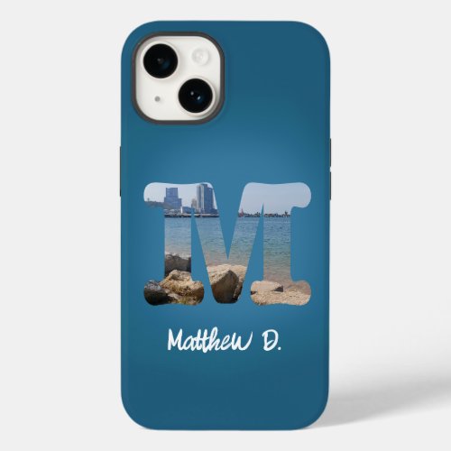 Beautiful beach M alphabet letter blue background Case_Mate iPhone 14 Case