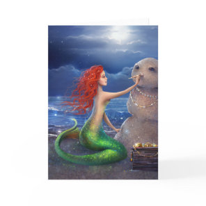 Beautiful Beach Mermaid Christmas Holiday Card