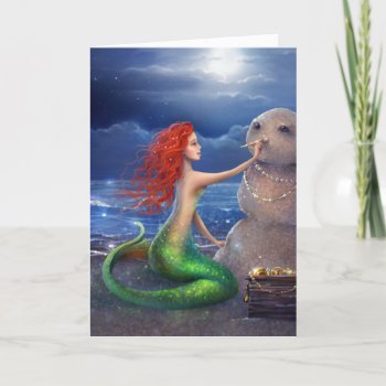 Beautiful Beach Mermaid Christmas Holiday Card by Raphaela_Wilson at Zazzle