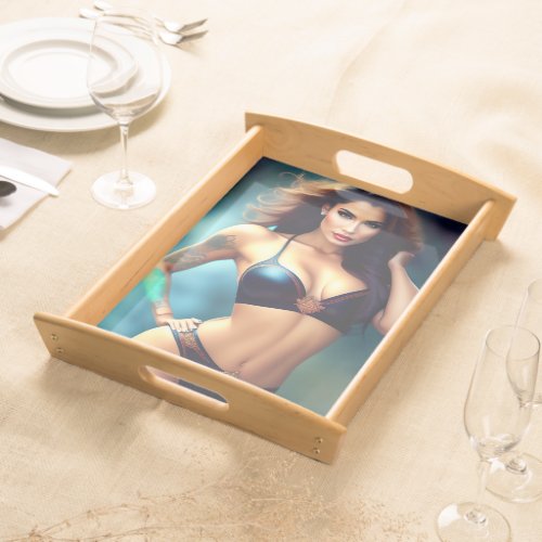 beautiful beach model in bikini Big serving tray