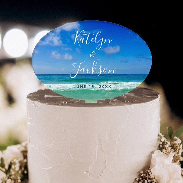 Beautiful Beach Ocean Photography Custom Wedding Cake Topper (Creator Uploaded)