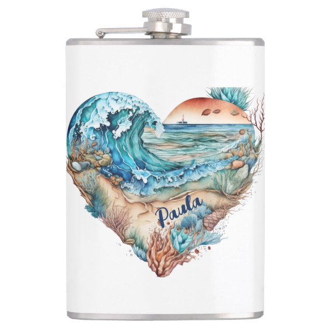 Beautiful Beach Ocean Sand Tree  Flask (Front)