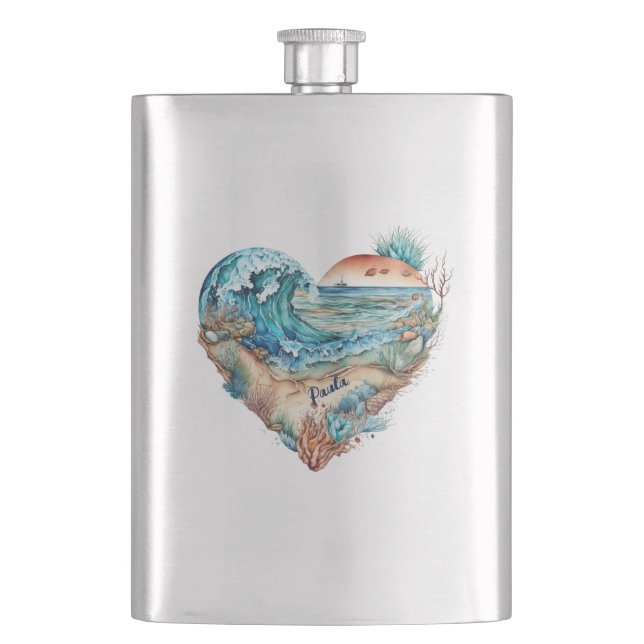 Beautiful Beach Ocean Sand Tree  Flask (Front)