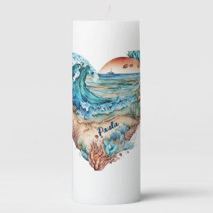 Beautiful Beach Ocean Sand Tree Pillar Candle