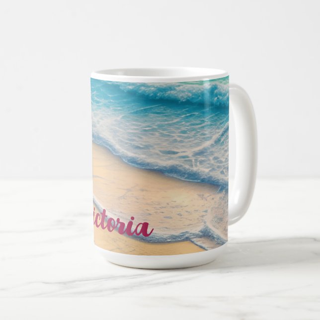 Beautiful Beach Ocean Waves Sand Palm Trees Coffee Mug (Front Right)