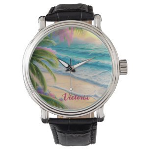 Beautiful Beach Ocean Waves Sand Palm Trees Watch