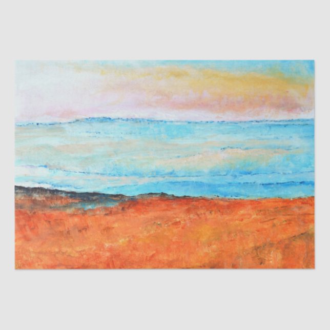 Beautiful Beach Painting Abstract Orange Blue Wrap Tissue Paper (Front)
