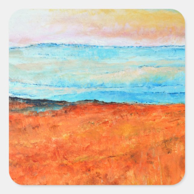 Beautiful Beach Painting Abstract Orange Square Sticker (Front)