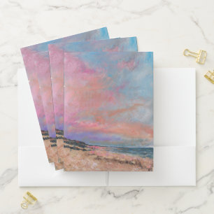 Beautiful Beach Painting Pink Blue Pocket Folder