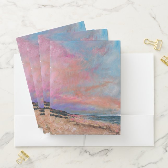 Beautiful Beach Painting Pink Blue Pocket Folder (In Situ)