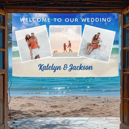 Beautiful Beach Photo Collage Wedding Welcome Banner