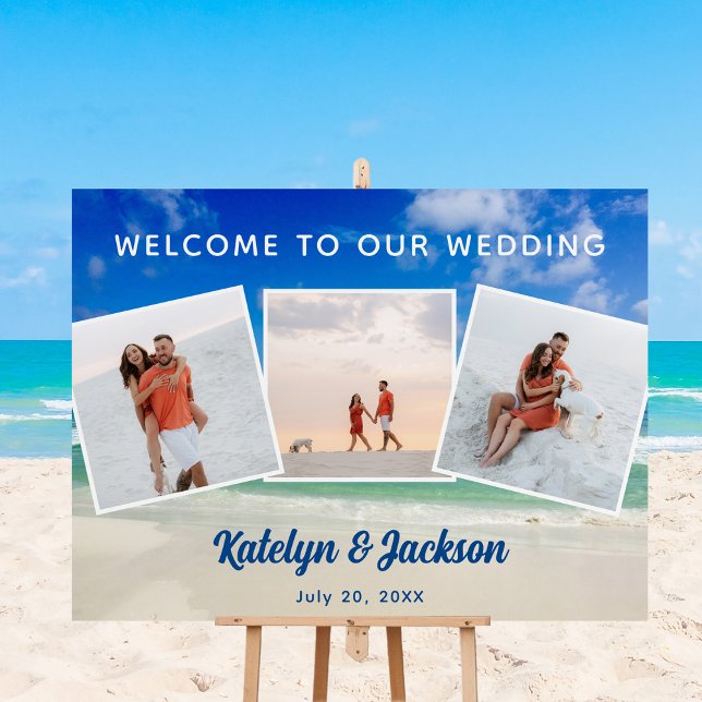 Beautiful Beach Photo Collage Wedding Welcome Foam Board (Creator Uploaded)