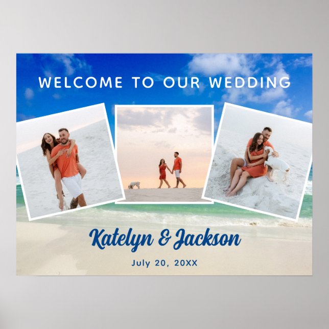 Beautiful Beach Photo Collage Wedding Welcome Poster (Front)