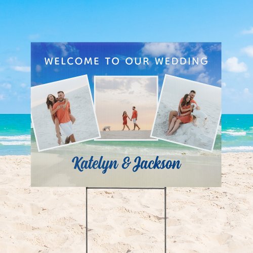 Beautiful Beach Photo Collage Wedding Welcome Yard Sign