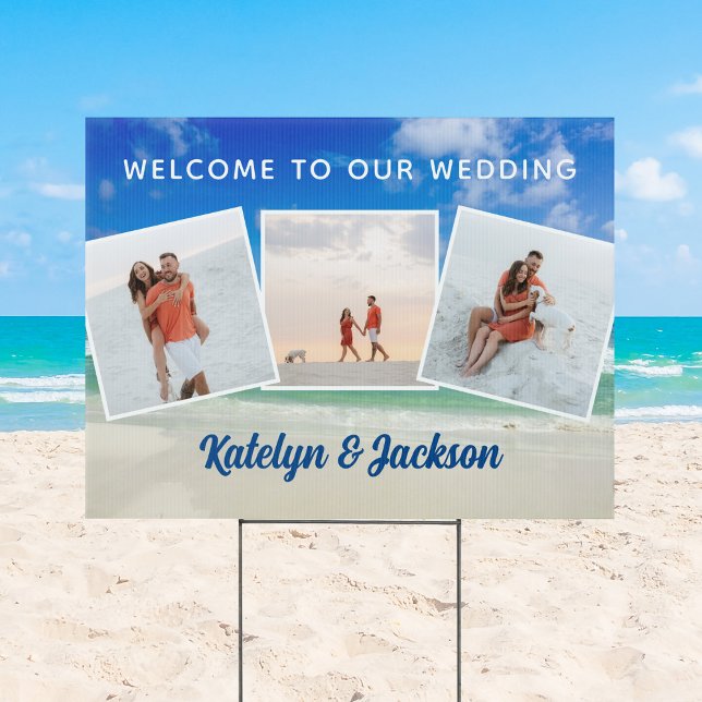 Beautiful Beach Photo Collage Wedding Welcome Yard Sign (Creator Uploaded)