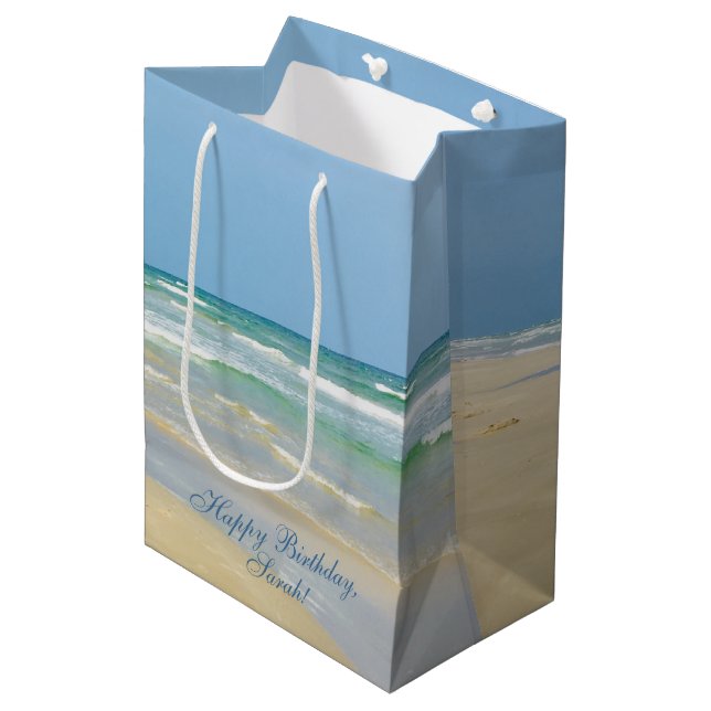 Beautiful Beach Photo Custom Ocean Waves Birthday Medium Gift Bag (Front Angled)