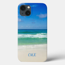 Beautiful Beach Photo Monogram Ocean Waves Seaside iPhone 13 Case